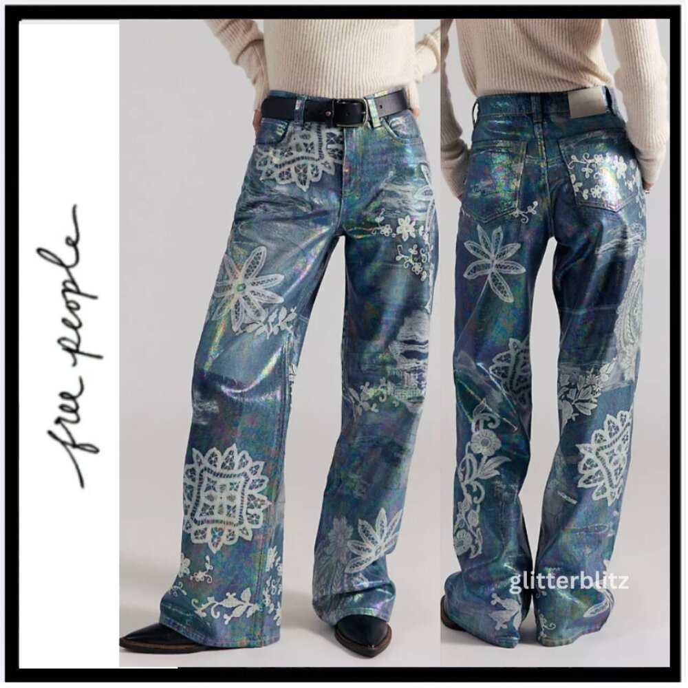 Free People We The Free Tinsley Printed High-Rise Illusions Jeans
